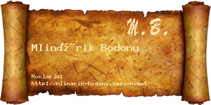 Mlinárik Bodony névjegykártya